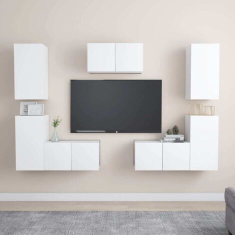 vidaXL TV-Möbelset 7-teilig Weiß Ingenieurholz