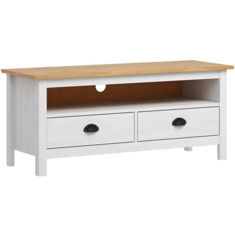 vidaXL TV-Schrank Hill Weiß 110x40x47 cm Massivholz Kiefer
