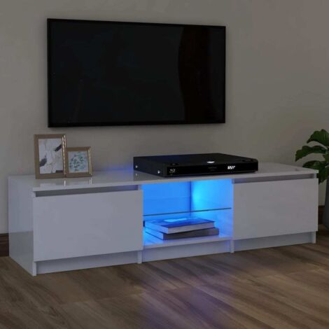 vidaXL TV-Schrank mit LED-Leuchten Hochglanz-Weiß 120x30x36 cm