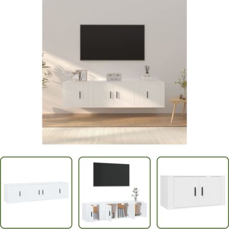 vidaXL TV Wall Mount -  Set Mobili Porta TV 3 pz Bianco in Legno Multistrato