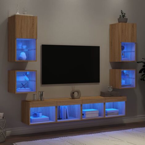 vidaXL TV-Wandregal mit LED 8 pcs Sonoma-Eiche aus Holzwerkstoffen