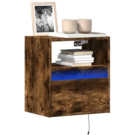 vidaXL TV-Wandregal mit LED-Lichtern, rauchige Eiche 41x31x45 cm