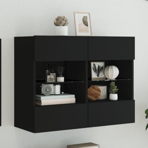 vidaXL TV-Wandregal mit LED-Lichtern schwarz 78,5x30x60,5 cm