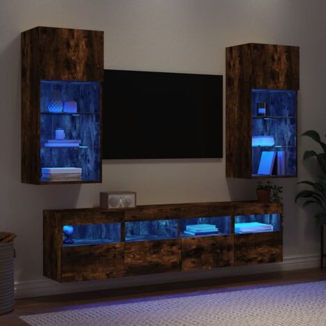 vidaXL TV-Wandregale mit LED 5 Teile Raucheiche Ingenieurholz