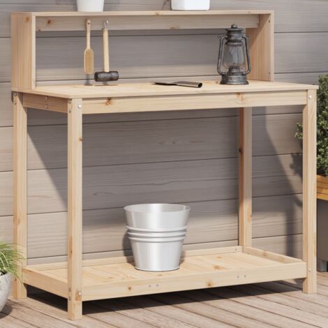 vidaXL Umtopftisch mit Regalen 108x50x109,5 cm aus massivem Kiefernholz