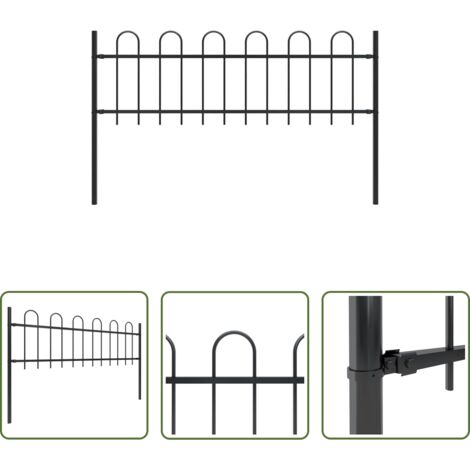 vidaXL Valla con puntas de aro -  Valla de jardín con puntas de aro acero negro 1,8 m