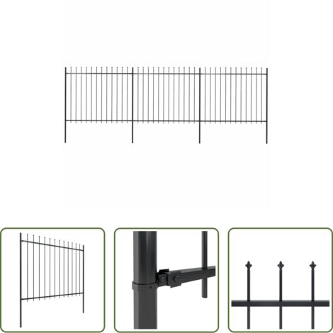 vidaXL Valla con puntas de lanza -  Valla de jardín con punta de lanza de acero 537x150 cm negra