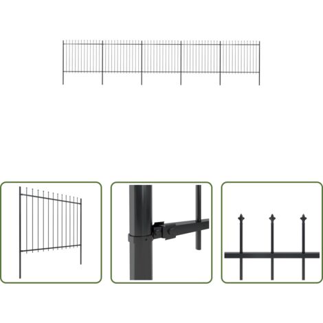 vidaXL Valla con puntas de lanza -  Valla de jardín con punta de lanza de acero 892,5x150 cm negra