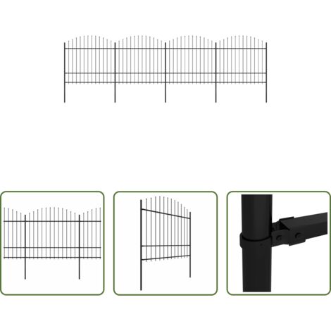 vidaXL Valla de acero -  Valla de jardín con punta de lanza de acero 714,5x175 cm negra
