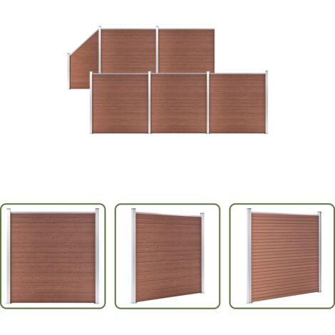 vidaXL Valla de jardín -  Set de valla 5 cuadradas + 1 oblicua WPC marrón 965x186 cm