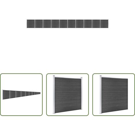 vidaXL Valla de seguridad -  Juego de paneles de valla WPC negro 1737x186 cm