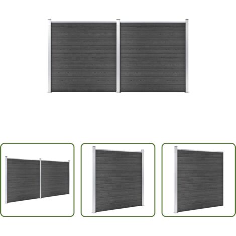 vidaXL Valla de seguridad -  Juego de paneles de valla WPC negro 353x186 cm