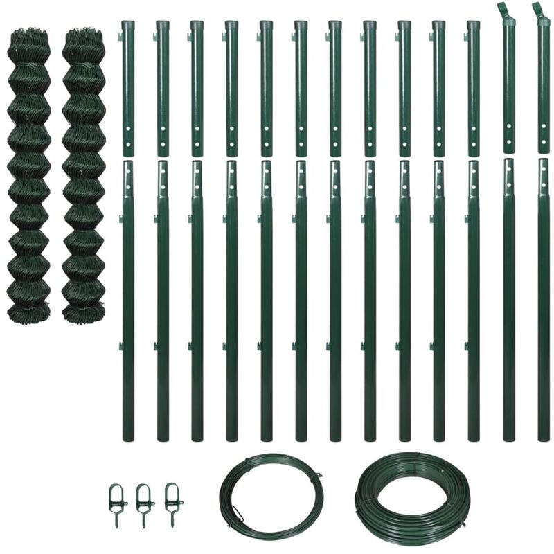 

vidaXL Valla de tela metálica con postes verde 1,97x25 m - Verde