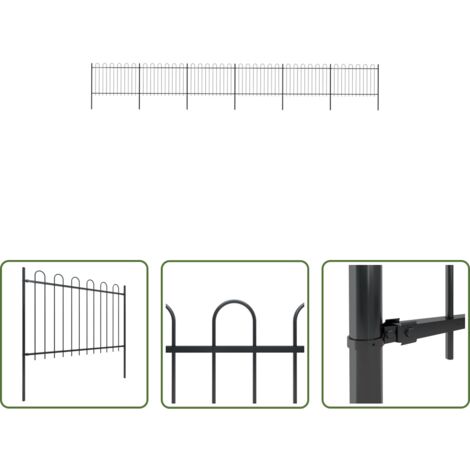 vidaXL Valla decorativa -  Valla de jardín con aro superior de acero 1070x120 cm negra