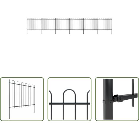 vidaXL Valla decorativa -  Valla de jardín con aro superior de acero 1070x150 cm negra