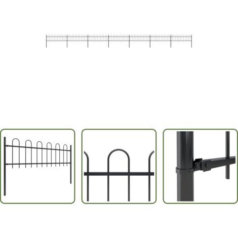 vidaXL Valla decorativa -  Valla de jardín con aro superior de acero 1248x60 cm negra