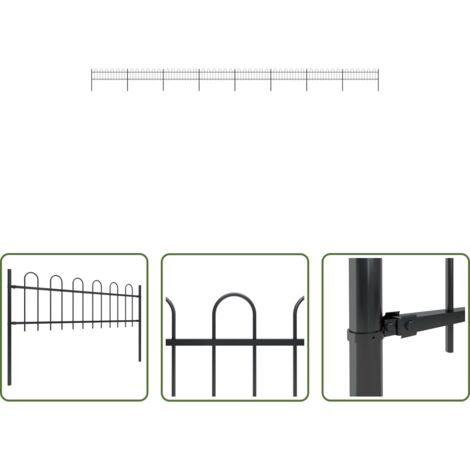 vidaXL Valla decorativa -  Valla de jardín con aro superior de acero 1426x60 cm negra