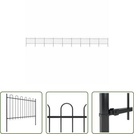 vidaXL Valla decorativa -  Valla de jardín con aro superior de acero 1603,5x120 cm negra