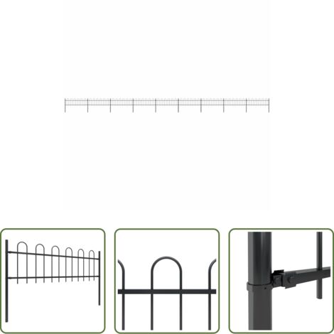 vidaXL Valla decorativa -  Valla de jardín con aro superior de acero 1603,5x60 cm negra