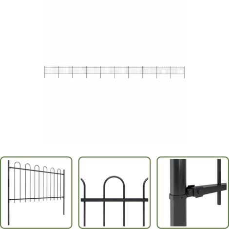 vidaXL Valla decorativa -  Valla de jardín con aro superior de acero 1781,5x100 cm negra