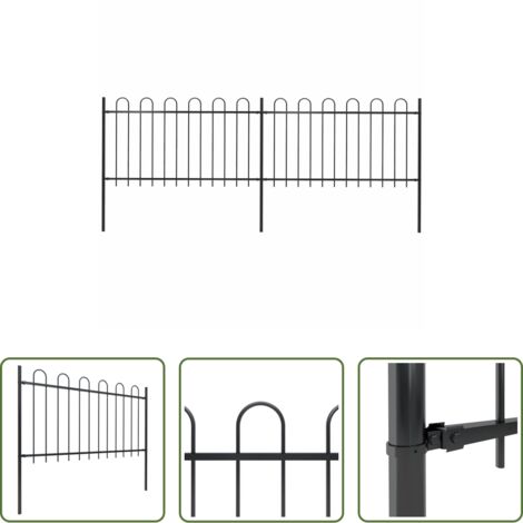 vidaXL Valla decorativa -  Valla de jardín con aro superior de acero 359x100 cm negra