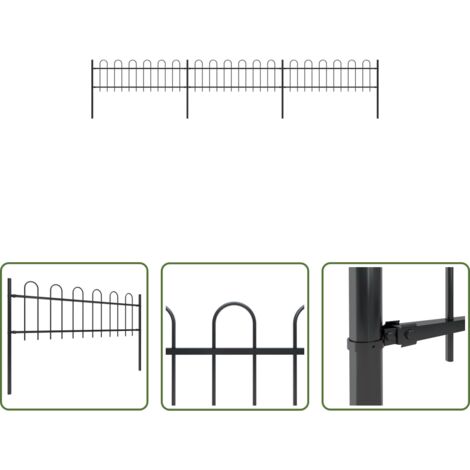 vidaXL Valla decorativa -  Valla de jardín con aro superior de acero 537x60 cm negra