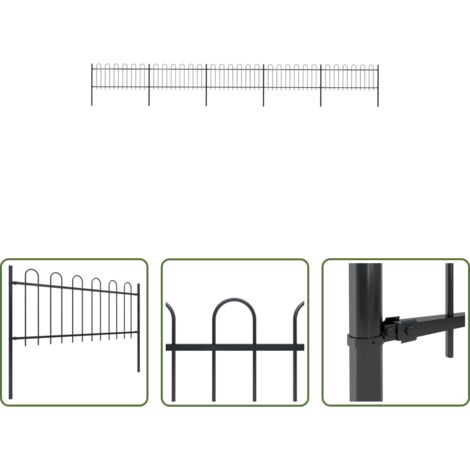 vidaXL Valla decorativa -  Valla de jardín con aro superior de acero 892,5x80 cm negra