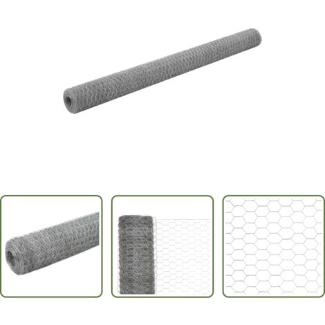 vidaXL Valla para aves -  Alambrada de gallinero acero galvanizado plateado 25x1,5 m