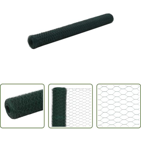 vidaXL Valla para gallinas -  Alambrada de gallinero acero revestimiento PVC verde 25x1,2 m