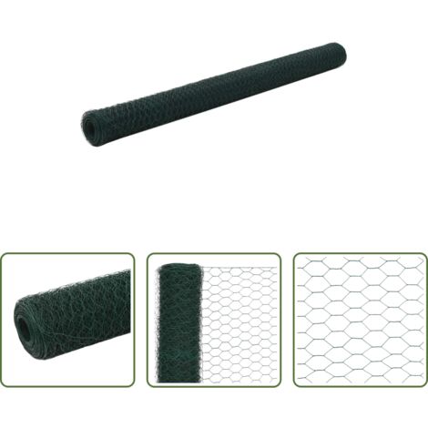 vidaXL Valla para gallinas -  Alambrada de gallinero acero revestimiento PVC verde 25x1,5 m