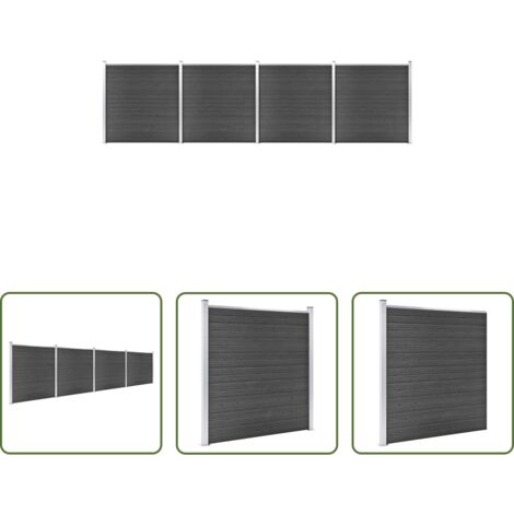 vidaXL Valla residencial -  Juego de paneles de valla WPC negro 699x186 cm