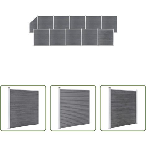 vidaXL Valla residencial -  Set de valla 10 cuadradas + 1 oblicua WPC gris 1830x186 cm