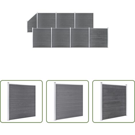 vidaXL Valla residencial -  Set de valla 7 cuadradas + 1 oblicua WPC gris 1311x186 cm