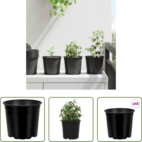 vidaXL Vasi in plastica -  Vaso per Fiori 50 pcs Nero Ø 15 x 13 cm Plastica