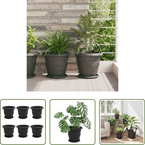 vidaXL Vasi per piante esterni - Vasi per Piante 6 pcs Nero Ø 26 x 21.5 cm Plastica