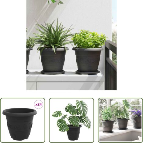 vidaXL Vasi rotondi - Vaso Rotondo per Fiori 24 pcs Nero Ø 26 x 21.5 cm Plastica