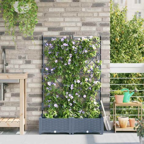 vidaXL Vaso da Giardino con Trellis 2 pcs Grigio chiaro