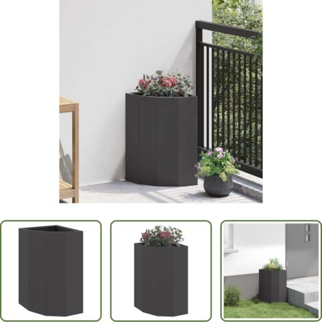 vidaXL Vaso da giardino -  Vaso d'angolo Nero 30 x 30 x 50 cm Acciaio