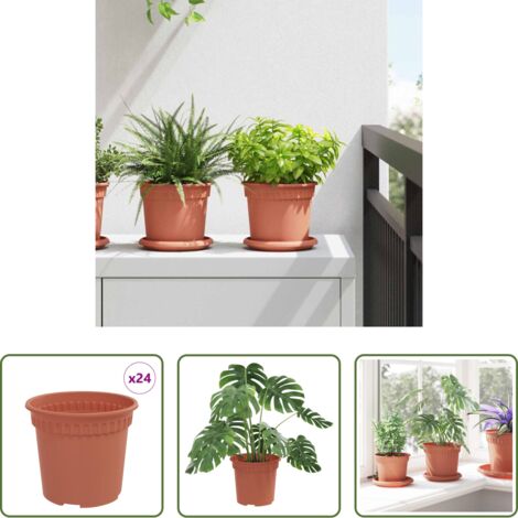 vidaXL Vaso da giardino -  Vaso Rotondo per Fiori 24 pcs Rosso Mattone Ø 15 x 12 cm