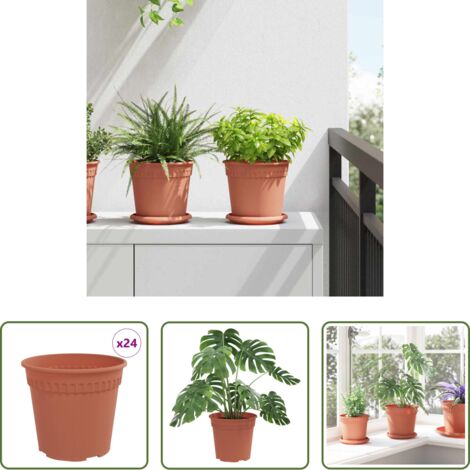 vidaXL Vaso da giardino -  Vaso Rotondo per Fiori 24 pcs Rosso Mattone Ø 17 x 14 cm