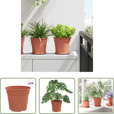 vidaXL Vaso da giardino -  Vaso Rotondo per Fiori 24 pcs Rosso Mattone Ø 19 x 16 cm