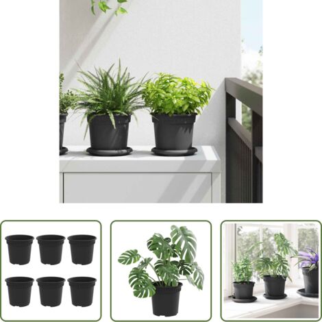 vidaXL Vaso da giardino -  Vaso Rotondo per Fiori 6 pcs Nero Ø 15 x 12 cm Plastica