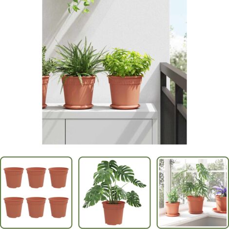 vidaXL Vaso da giardino -  Vaso Rotondo per Fiori 6 pcs Rosso Mattone Ø 19 x 16 cm