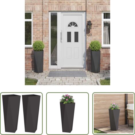 vidaXL Vaso esterno -  Fioriera 2 pcs Nero 30 x 30 x 75 cm Acciaio