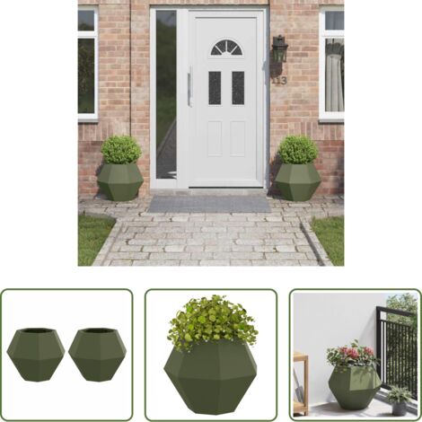 vidaXL Vaso esterno -  Fioriera 2 pcs Verde oliva 50 x 50 x 40 cm Acciaio