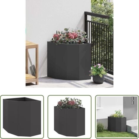 vidaXL Vaso esterno -  Vaso d'angolo Nero 45 x 45 x 50 cm Acciaio