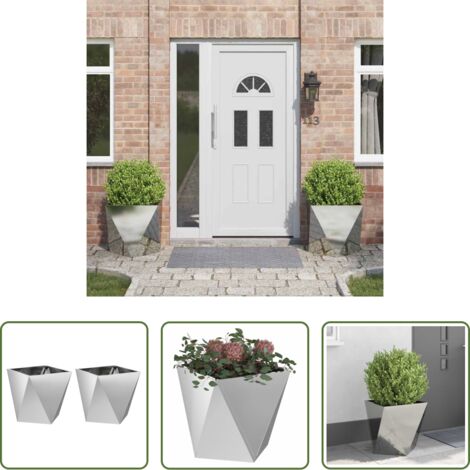 vidaXL Vaso in acciaio -  Fioriera 2 pcs Argento 50 x 50 x 50 cm Acciaio zincato