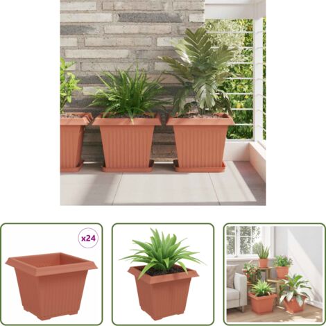 vidaXL Vaso per balcone -  Vaso quadrato per fiori 24 pcs Rosso Mattone 33 x 33 x 26 cm