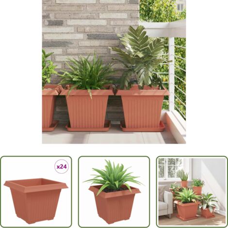 vidaXL Vaso per balcone -  Vaso quadrato per fiori 24 pcs Rosso Mattone 43 x 43 x 33,5 cm