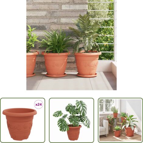 vidaXL Vaso per piante -  Vaso Rotondo per Fiori 24 pcs Rosso Mattone Ø 26 x 21.5 cm